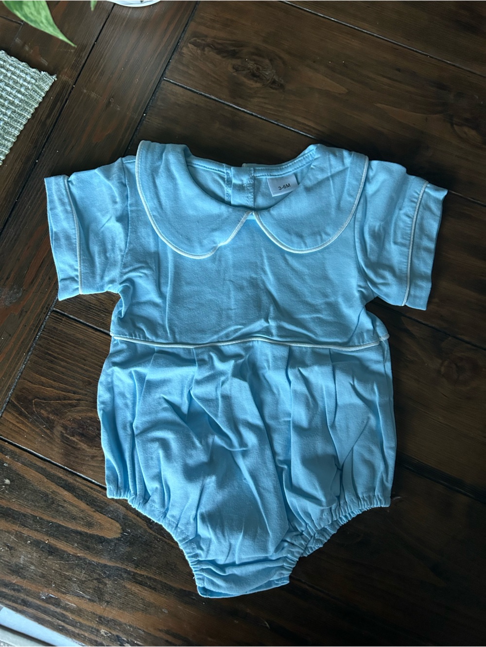 Amazon Light Blue Baby One-Piece Romper with Peter Pan Collar